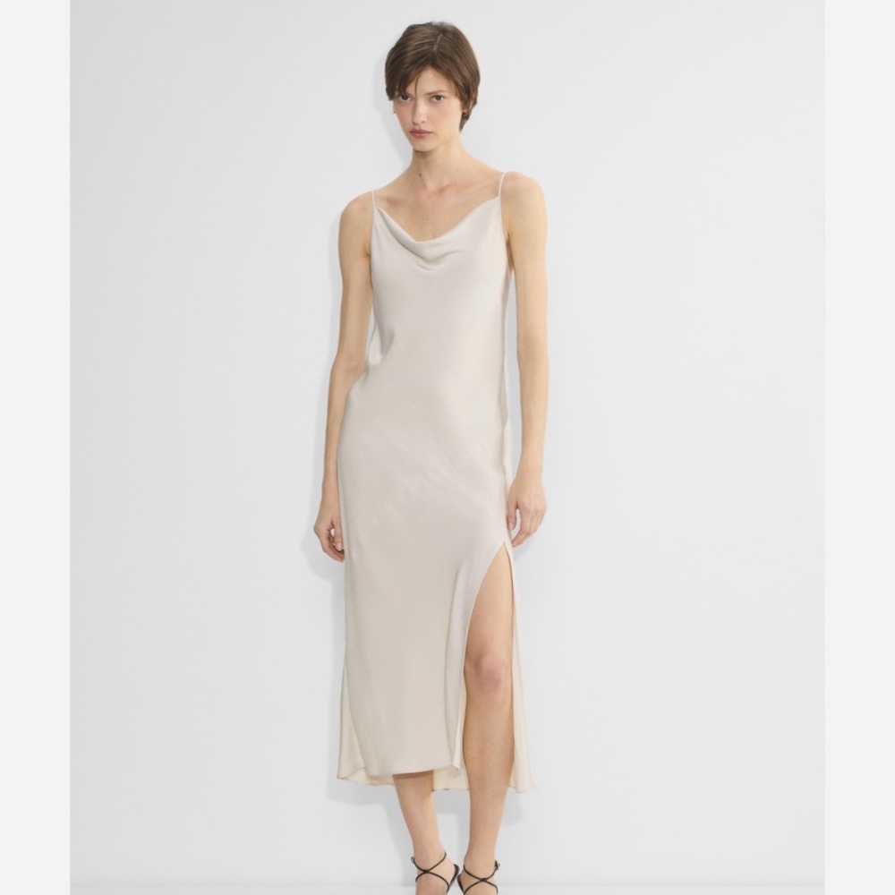 Babaton Fonda Satin Slip Dress by Aritzia in Matte Pearl